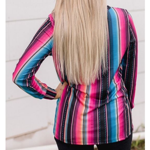 Crazy Train FLASHY FLARE TOP Serape Mesh Long Sleeves Light Weight Tee - Picture 3 of 3